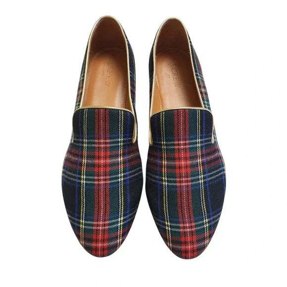 J Crew Womens Stewart Plaid Smoking Loafers Size 10 Tartan Plaid Preppy Holiday - Picture 2 of 10